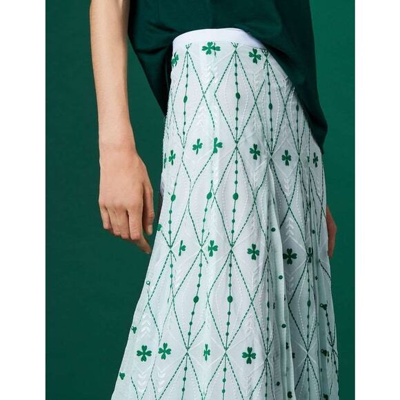 Sandro Green Embroidered Floral Midi Skirt - Picture 1 of 6